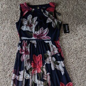 Navy Floral Maxi Evening Dress